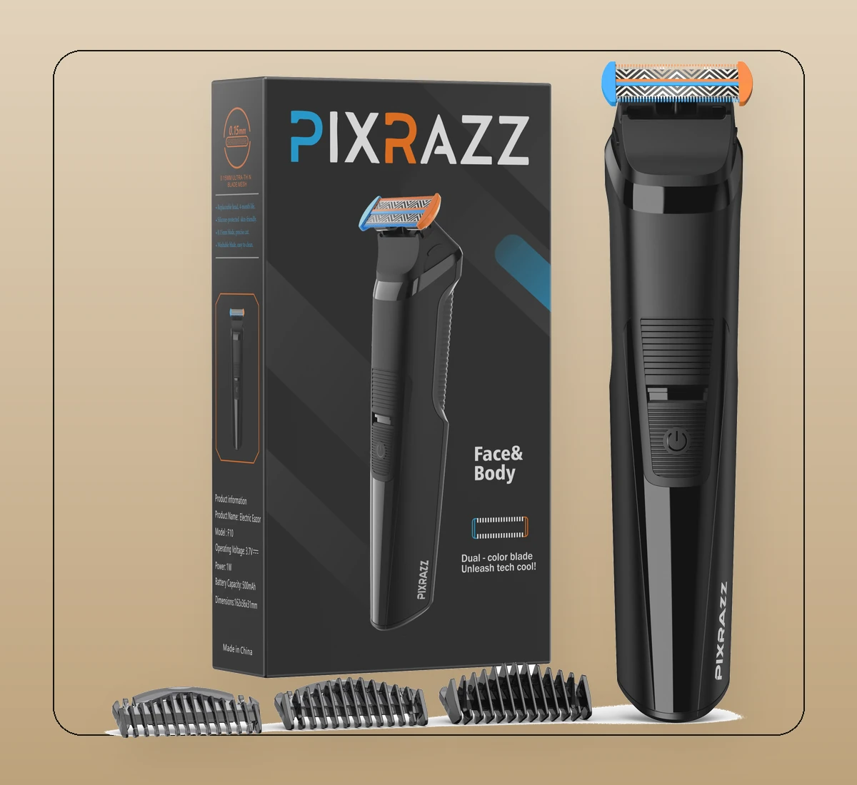 PIXRAZZ grooming kit arranged in a compact flat lay